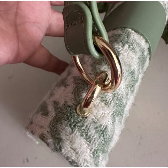 Houndstooth Handbag & Pouch Set - Green & White Pattern With Clear Accents - Picture 10 of 13